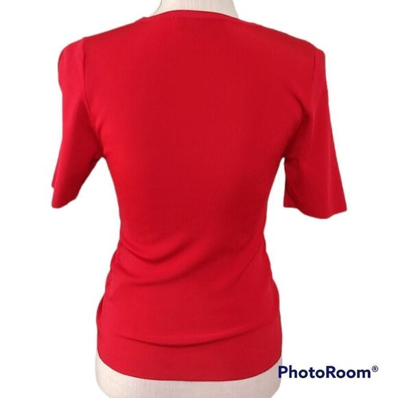 Zara sexy red drawstring asymetrical short sleeve scoop neck top - Picture 4 of 8